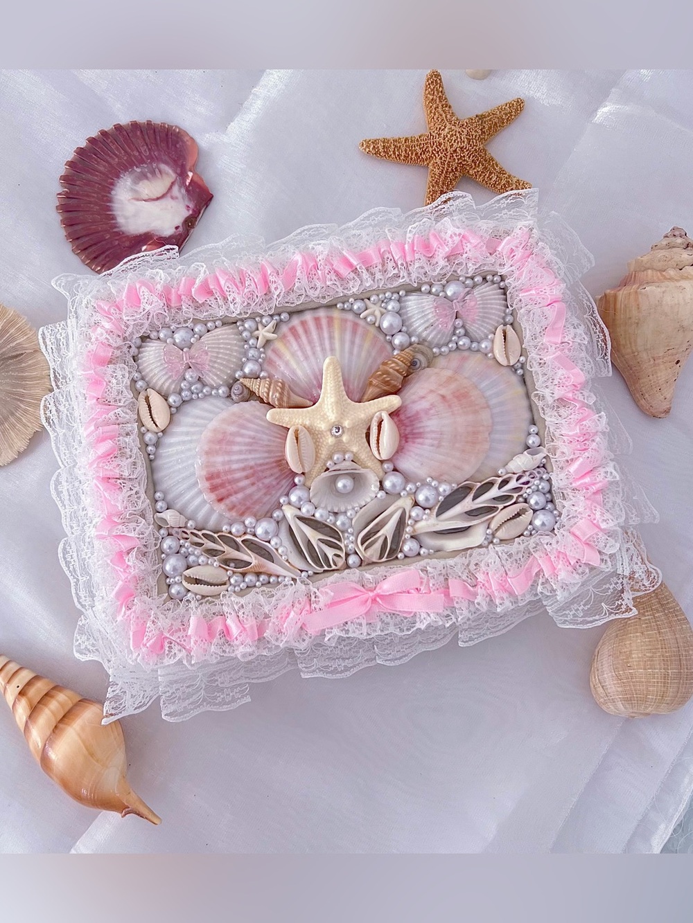 Handcrafted Pink Seashell Jewelry Box